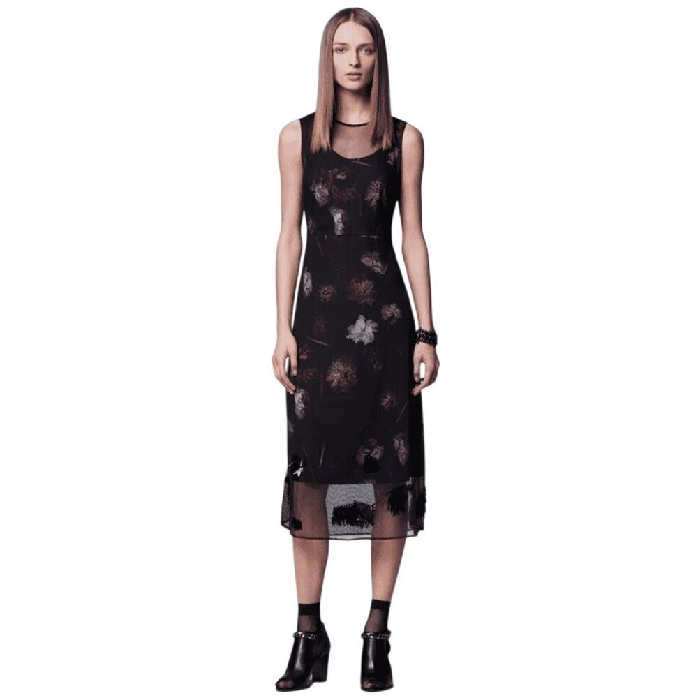 Simply Vera Vera Wang Midi Dress Size Small Floral Mesh Black Boho Whimsigoth